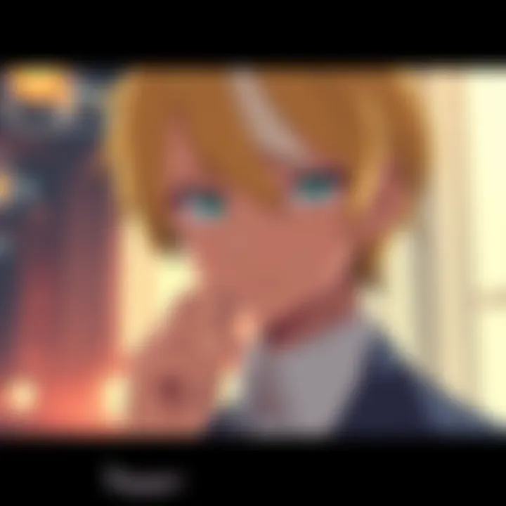 Kurapika looking contemplative with a serious expression, surrounded by hints of deep themes in the background.