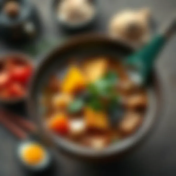 A warm bowl of Kurapika soup filled with colorful vegetables, herbs, and a rich broth, served with traditional garnishes on the side.