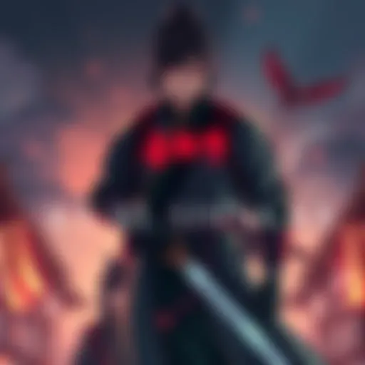 Kure Shinkai, the elite bodyguard, stands protectively in front of Kure Erioh's family, showcasing his strength and focus.