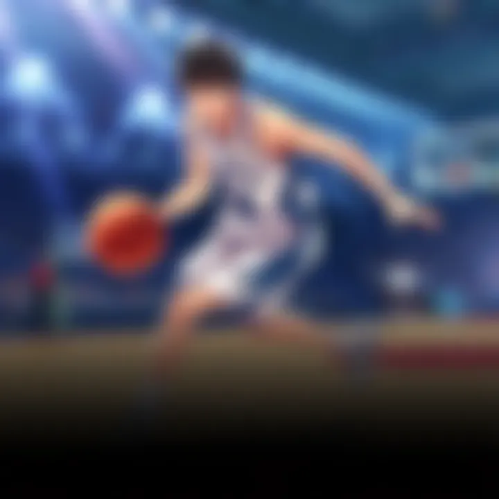 Kuroko Tetsuya performing a basketball play on the court, showcasing his skill and agility.