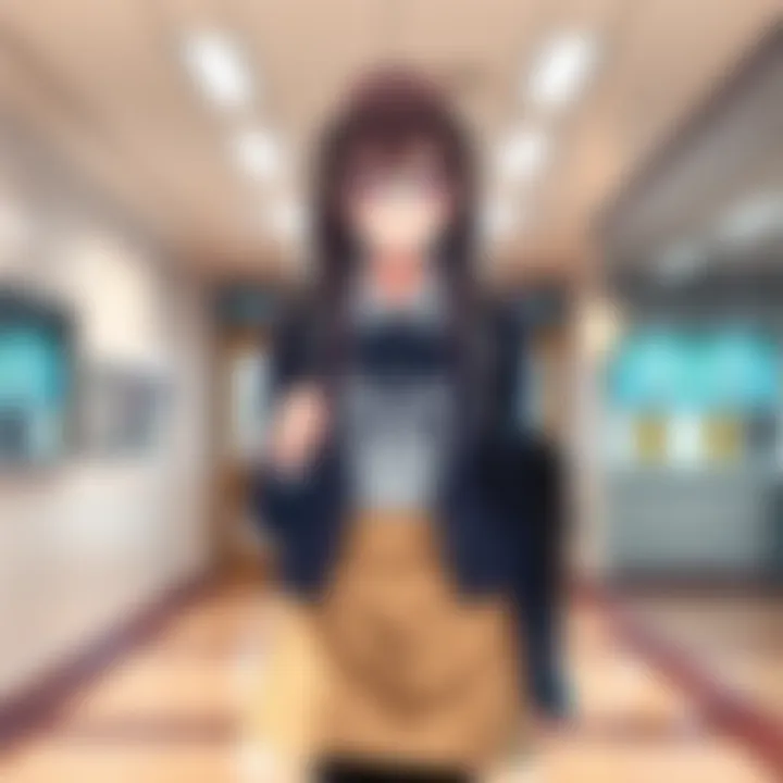 Kurumi in a school girl outfit Kurumi wears a trendy school girl outfit with a short skirt and blazer, smiling confidently in a school setting.