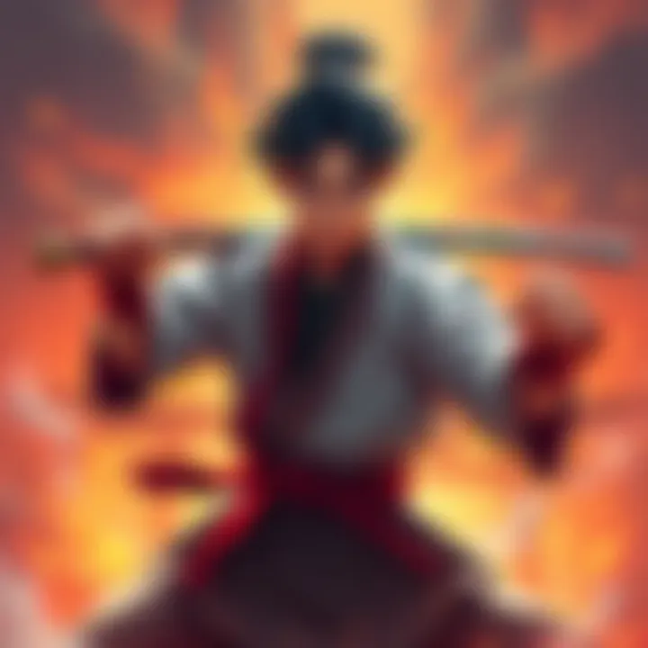 Kusakabe passionately showcasing his Jujutsu skills against a vibrant background.
