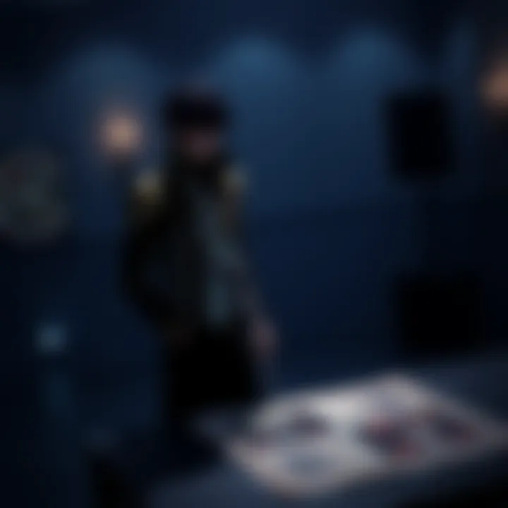 Kuseno stands in a dark room, looking at a plan with Genos and Bofoi images on a table, hinting at his master plan