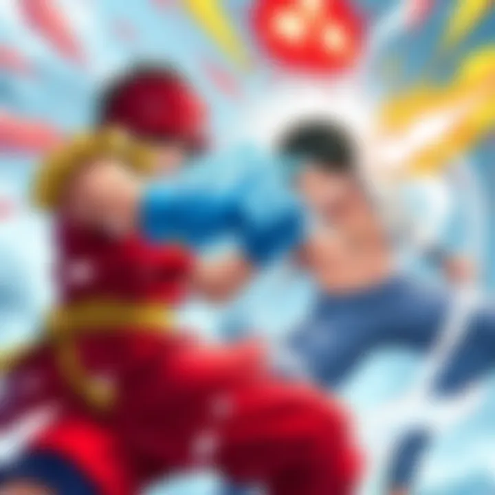 Kuzan's Ice Glove Punch vs. Luffy's Bounce Man Kong Gun Kuzan delivers a powerful ice glove punch while Luffy counters with his bounce man kong gun in an action-packed battle scene