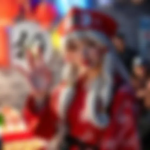 A cosplayer dressed as Lady Tsunade, showing off red nails and wearing a Hokage hat at a birthday party.