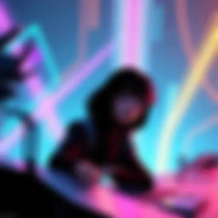 Lain Wallpaper Colorful digital wallpaper featuring Lain in a futuristic setting, with abstract shapes and vibrant colors