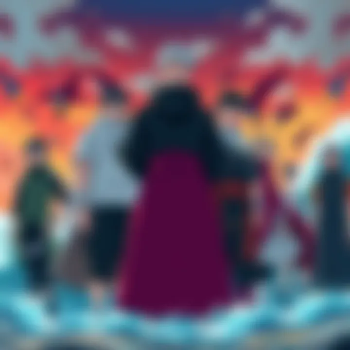 Key characters from the Land of Waves Arc stand together, showcasing their unique styles and determination.