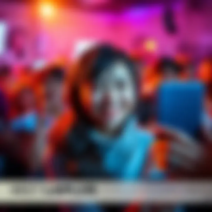 Laplus smiling warmly, surrounded by fans in a vibrant online community setting