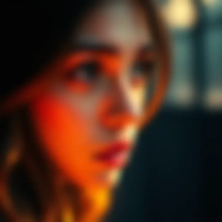 Laplus gazing thoughtfully, her eyes reflecting deep emotions of love and yearning, surrounded by soft lighting and warm colors.