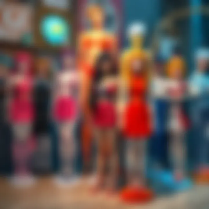 Laplus stands beside her collection of colorful cardboard standees featuring various female characters
