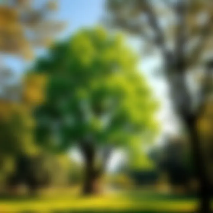 A tall tree with lush green leaves standing in a sunny park, representing its significance in the local ecosystem.