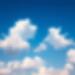 A wide view of a vast blue sky with fluffy white clouds giving the impression of a larger sky