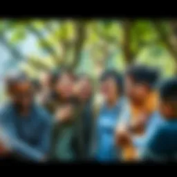 A diverse group of people sharing a laugh together in a park, illustrating the power of humor in social connections.