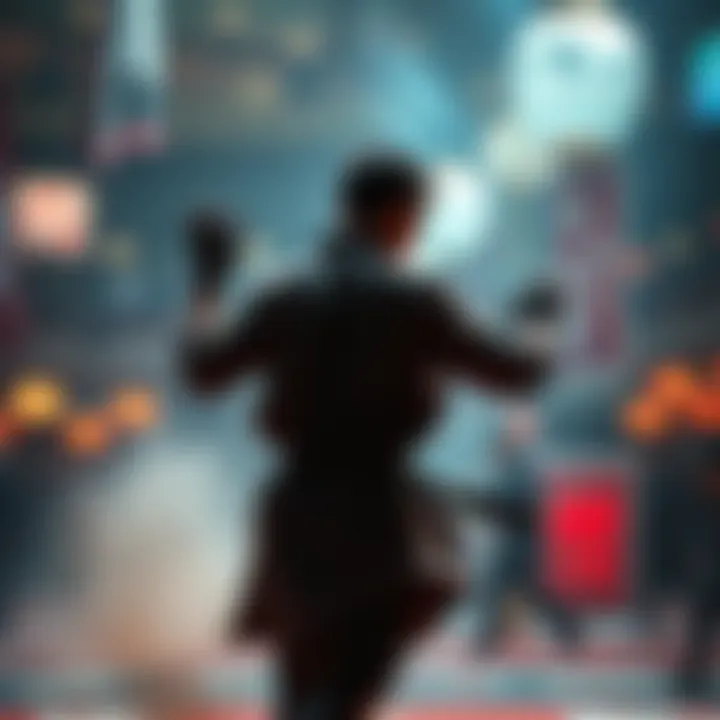 A martial artist slowly disappearing into the background of a combat arena, showing their diminishing presence
