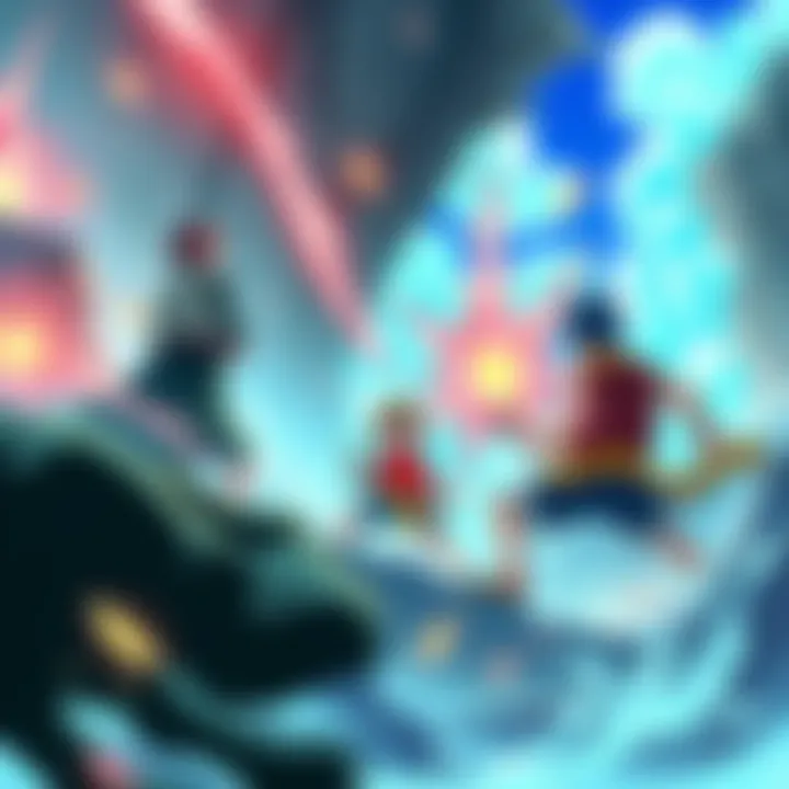 Law, Luffy, and Kid unite in a fierce 3-on-1 battle against the powerful Domj Reversi Rocks, showcasing their teamwork and skills.