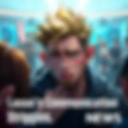 Laxus appears nervous surrounded by people, showcasing his social awkwardness