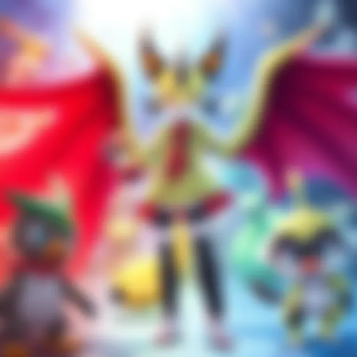 Leader Zentreya stands proudly with Druddigon's Roseli Berry and Klinklang's Wise Glasses, surrounded by vibrant Pokémon in a battle setting.
