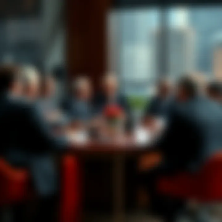 A group of leaders engaging in a serious discussion at a round table, showcasing diverse opinions and strategies for the future.