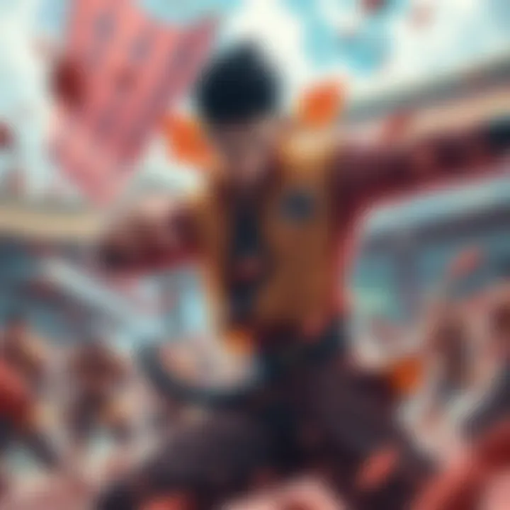 Lee Competing in the Chunin Exams Lee fights hard in the Maximum Tournament arena, showcasing his skills and determination during the Chunin Exams.