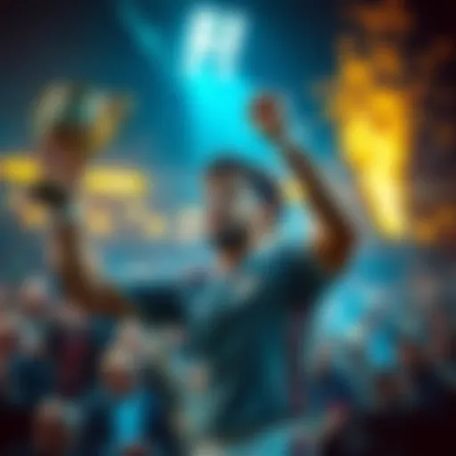 A famous athlete holding a trophy, celebrating a victory in front of a cheering crowd