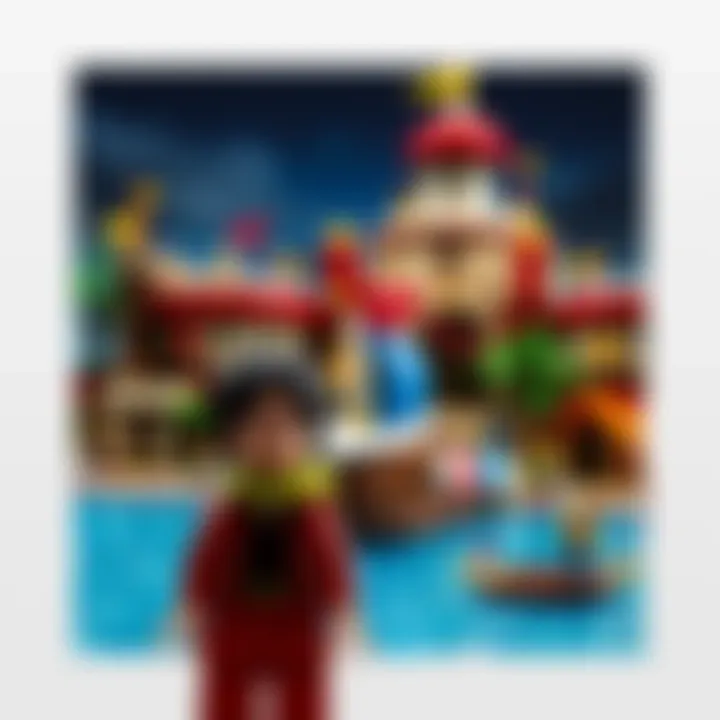 A detailed view of the LEGO Arlong Park set showcasing its features and design elements, with Nami from One Piece in the foreground.
