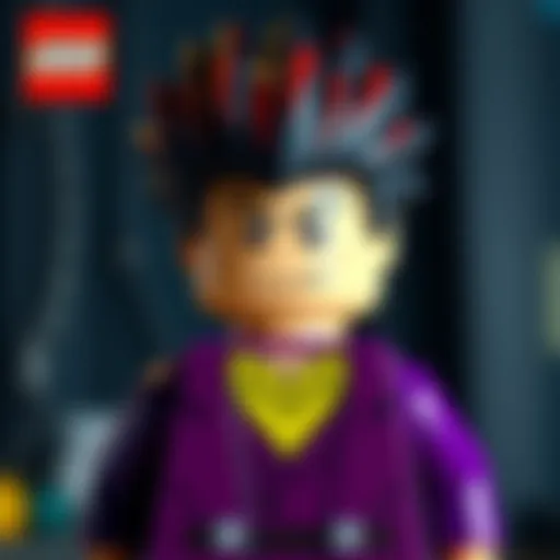 A detailed view of the Lego Josuke Higashikata figure, showcasing his unique hairstyle and outfit from Jojo's Bizarre Adventure.