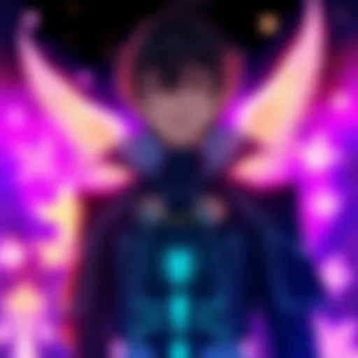 Lelouch stands with a thoughtful expression, surrounded by symbols of hope and uncertainty, reflecting on his fate in R2's ending.