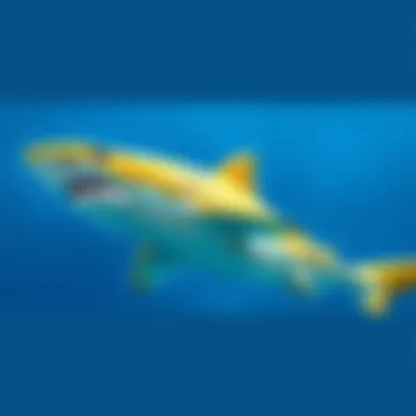 Lemon Shark Swimming in Clear Water A lemon shark swimming gracefully in clear blue ocean water, showcasing its distinctive yellowish color and sleek body.