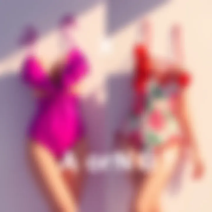 Two stylish swimsuits side by side, one from Lenko and one from Yukari, showcasing summer fashion options A and B.