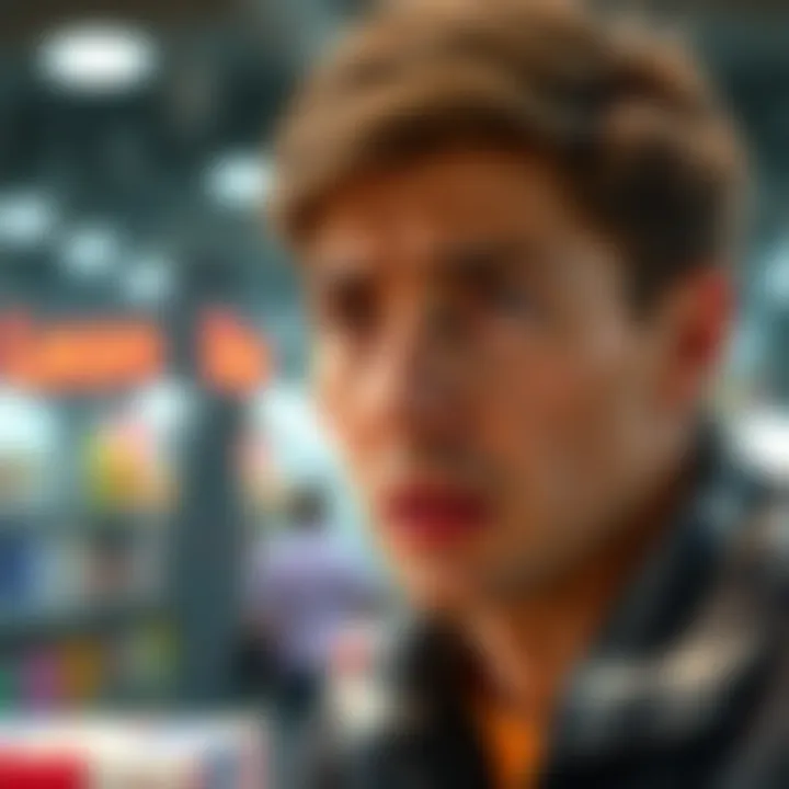 A worried shopper looks at Leon product prices with a suspicious expression, questioning their legitimacy.