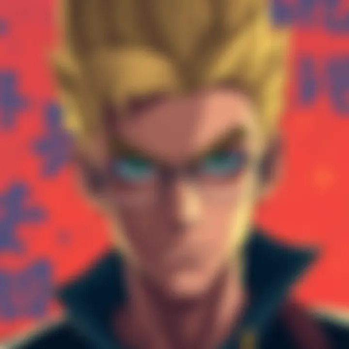 A close-up of Leorio, showcasing his determined expression and distinctive hairstyle, set against a vibrant background that reflects his energetic personality.