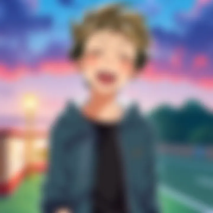 Leorio, a teenage character, stands with a funny expression in a casual outfit, showcasing his relatable humor