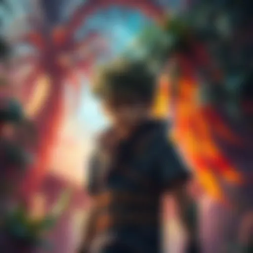 Leorio Facing a New Rival Leorio has a determined look as he stands ready to confront a mysterious rival in a vibrant jungle setting of the Dark Continent.