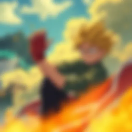 Leorio practicing his skills with focus, surrounded by a backdrop of the Dark Continent, symbolizing his growth and journey to save Kurapika.