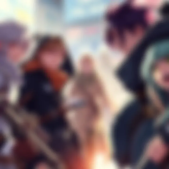 A group of diverse characters from the Levi squad training together to level up their skills after the main campaign.