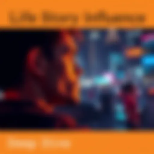 A person reflecting on life events with subtle imagery of subliminal messages in the background.