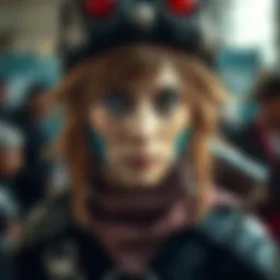 A cosplayer wearing a highly detailed character costume with realistic features and makeup, showcasing impressive craftsmanship.