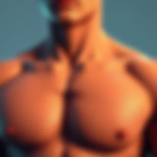 Close-up view of Lihito's deltoid and pec area showcasing details of the modeling.