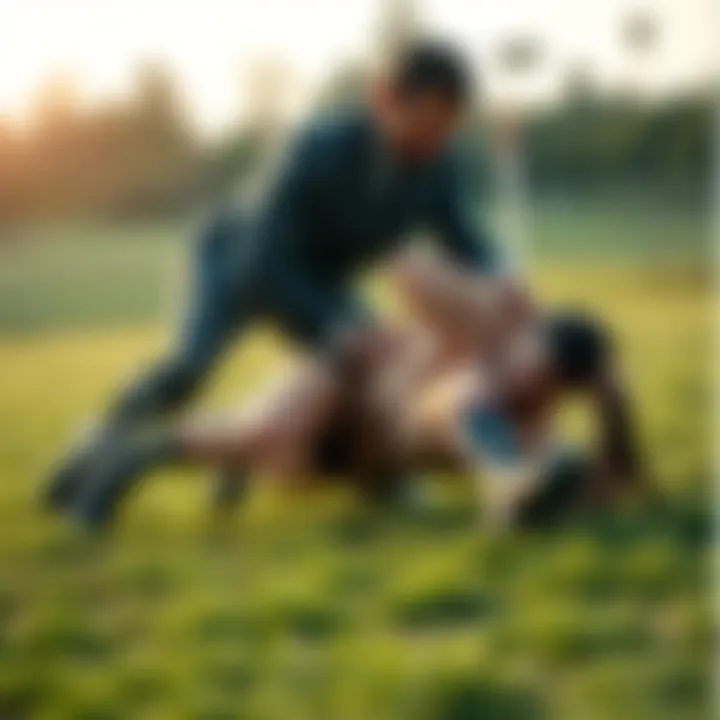 Abraham Lincoln pinning an opponent in a wrestling match on a grassy field