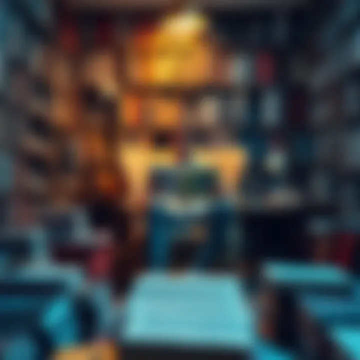 A person sitting comfortably in a cozy chair, deeply focused on reading a book surrounded by shelves of literature.