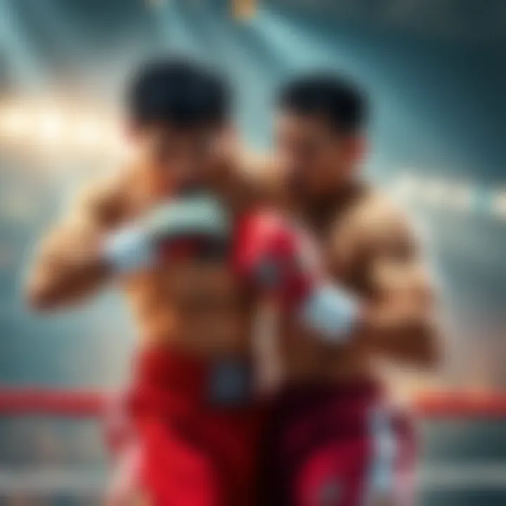 Liu fighting Nicholas in the ring Liu dominates Nicholas in a boxing match, showcasing his strength despite injuries