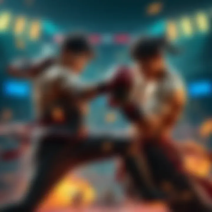 Liu in a fight against Nicolas Liu and Nicolas engaged in a fierce battle, with Liu showing determination and skill as he faces off against Nicolas, who appears strong and confident.