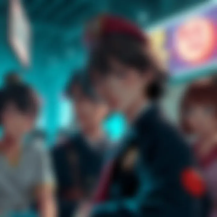 Live-Action Adaptation of Anime Characters A scene showing actors portraying anime characters in a live-action setting, highlighting their expressions and costumes.