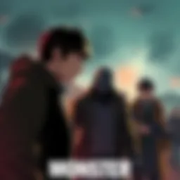 A scene depicting realistic characters from the anime Monster, set in a tense German backdrop.