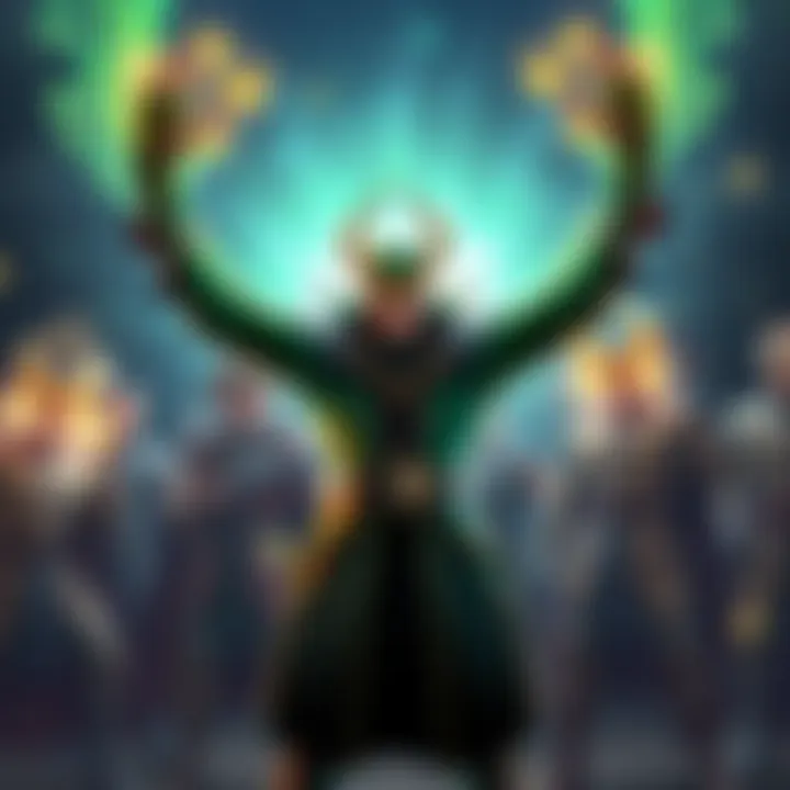 Loki stands triumphantly in front of defeated characters, with magic energy swirling around him, showcasing a moment of victory after round 11.