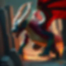 Loki transforms into a large dragon, struggling to maneuver in a tight space during a battle against Imunko, showcasing his challenges in this form.