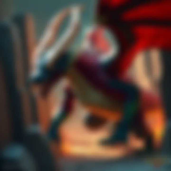 Loki transforms into a large dragon, struggling to maneuver in a tight space during a battle against Imunko, showcasing his challenges in this form.