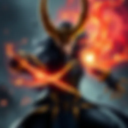 Loki showcasing new powers from Nidhogg and Ragnir in a fierce stance