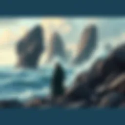 Loki Near Sea Stones Loki, a giant figure, stands by the Sea Stones, looking ponderous and cautious. Waves crash nearby, suggesting danger.