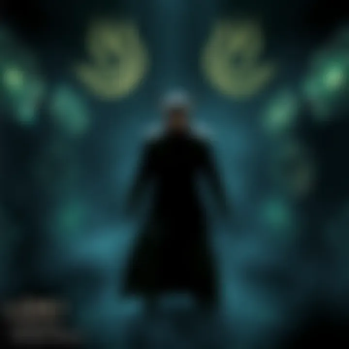 Loki standing in a dark environment with mysterious symbols around him, looking contemplative